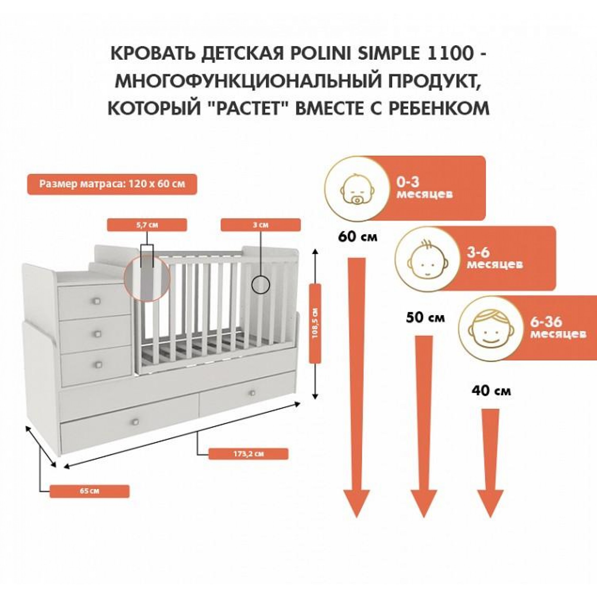 Кровать-трансформер Polini Simple 1100 0001227.9