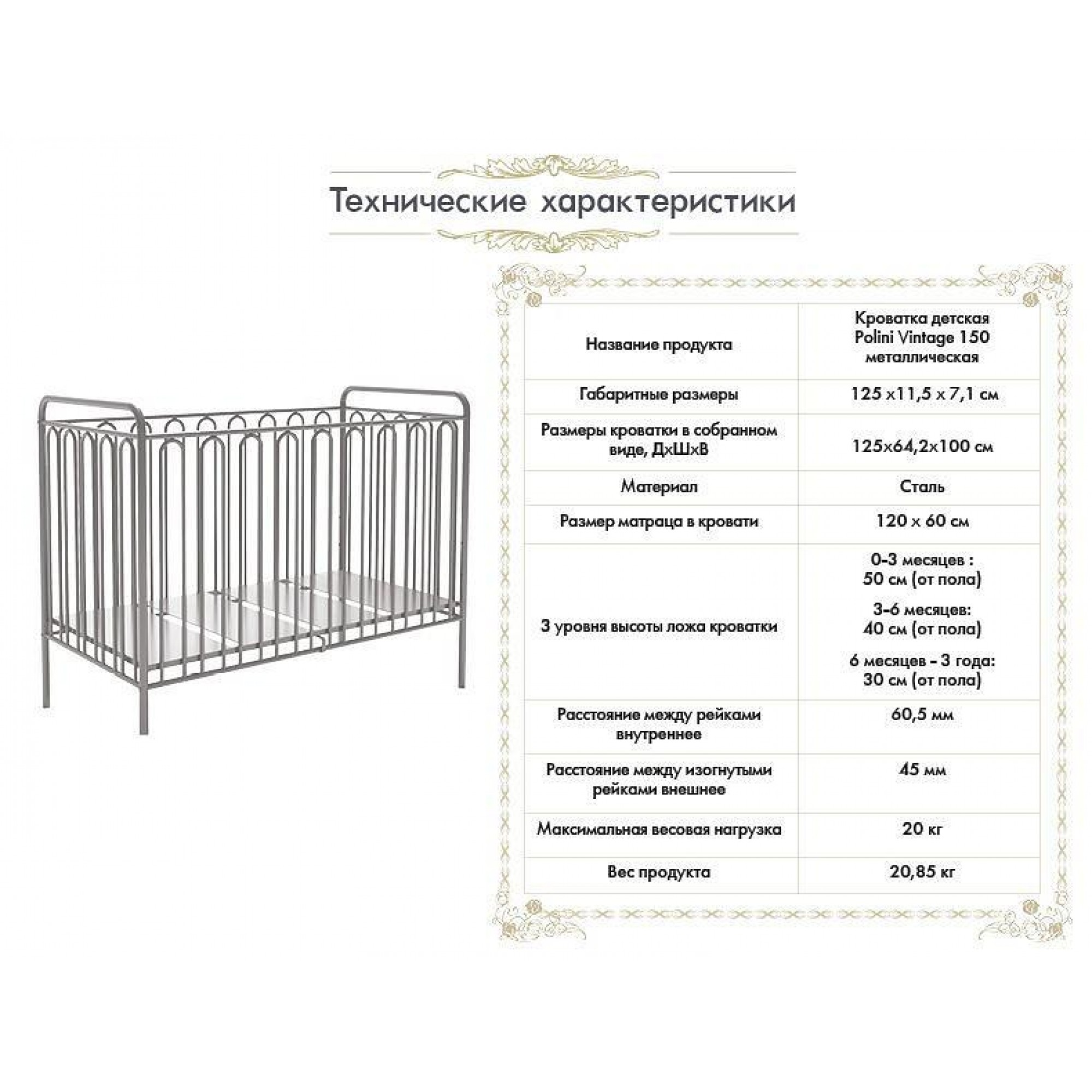 Кроватка Polini kids Vintage 150    TPL_0001649_2