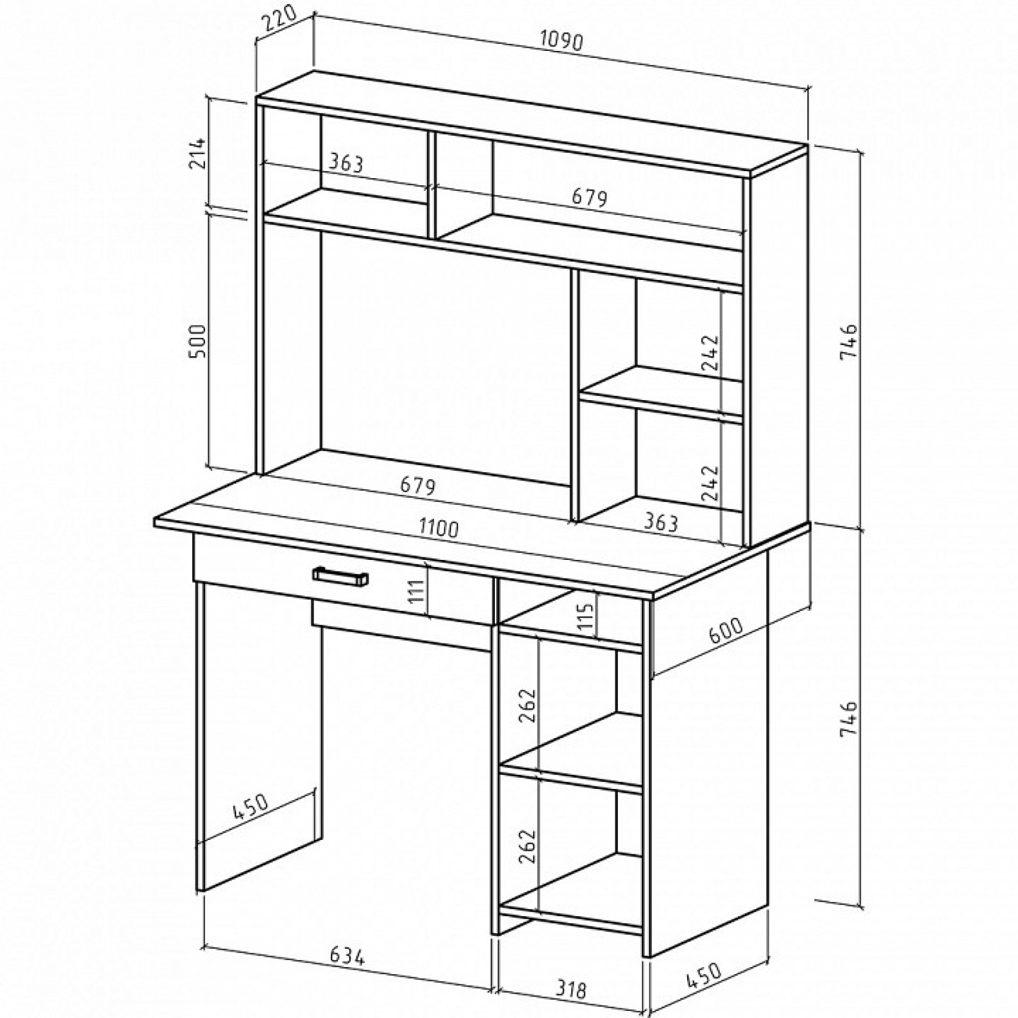 Стол компьютерный Лайт-3Я СН    MAS_PSLT-3YA-SN-DS