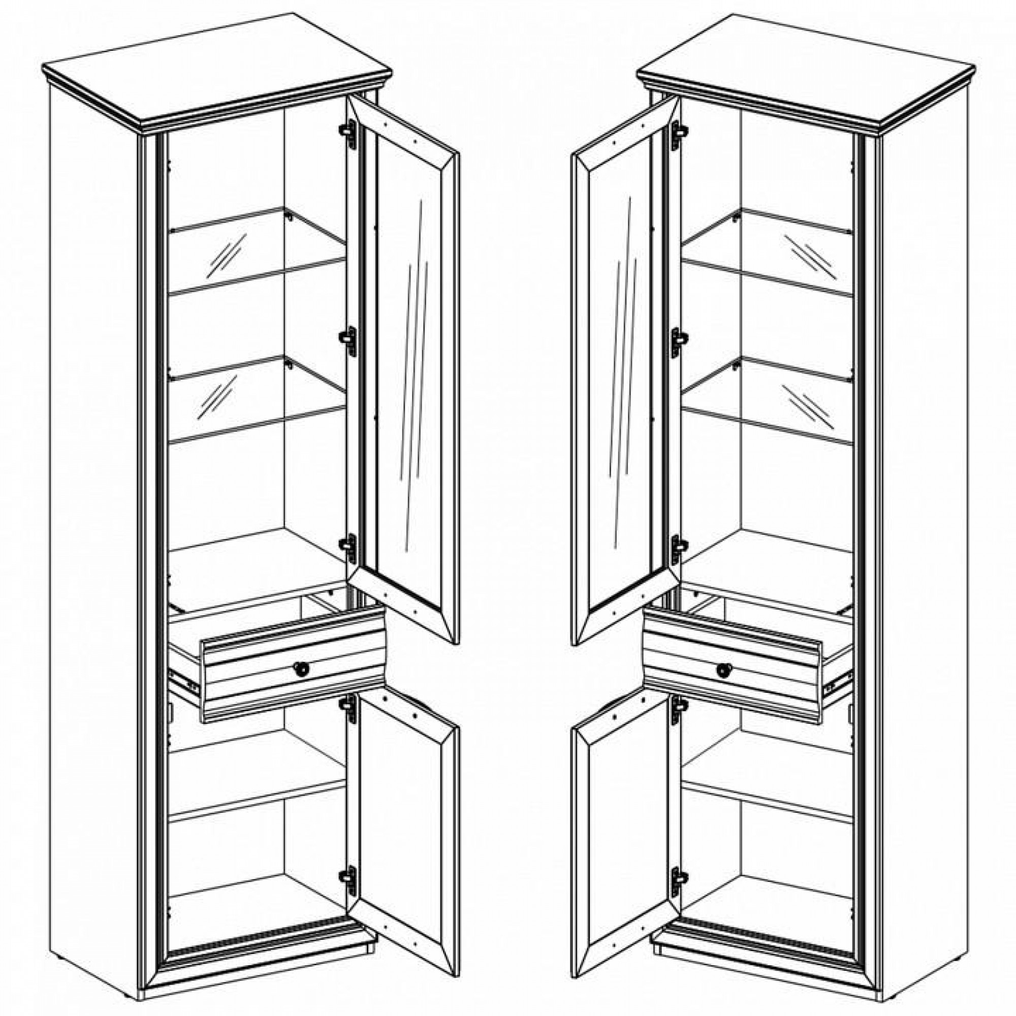 Шкаф-витрина Bordo 1V1D1S неокрашенный 648x423x2100(ANR_UT-70005600)