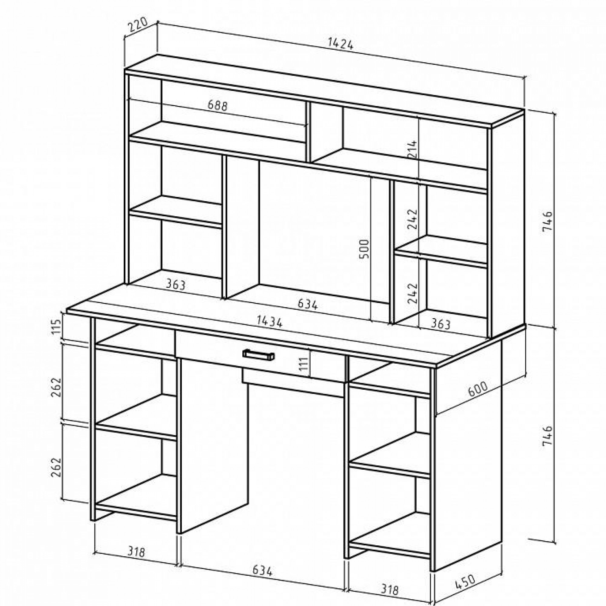 Стол компьютерный Лайт-6Я СН    MAS_PSLT-6YA-SN-BEL