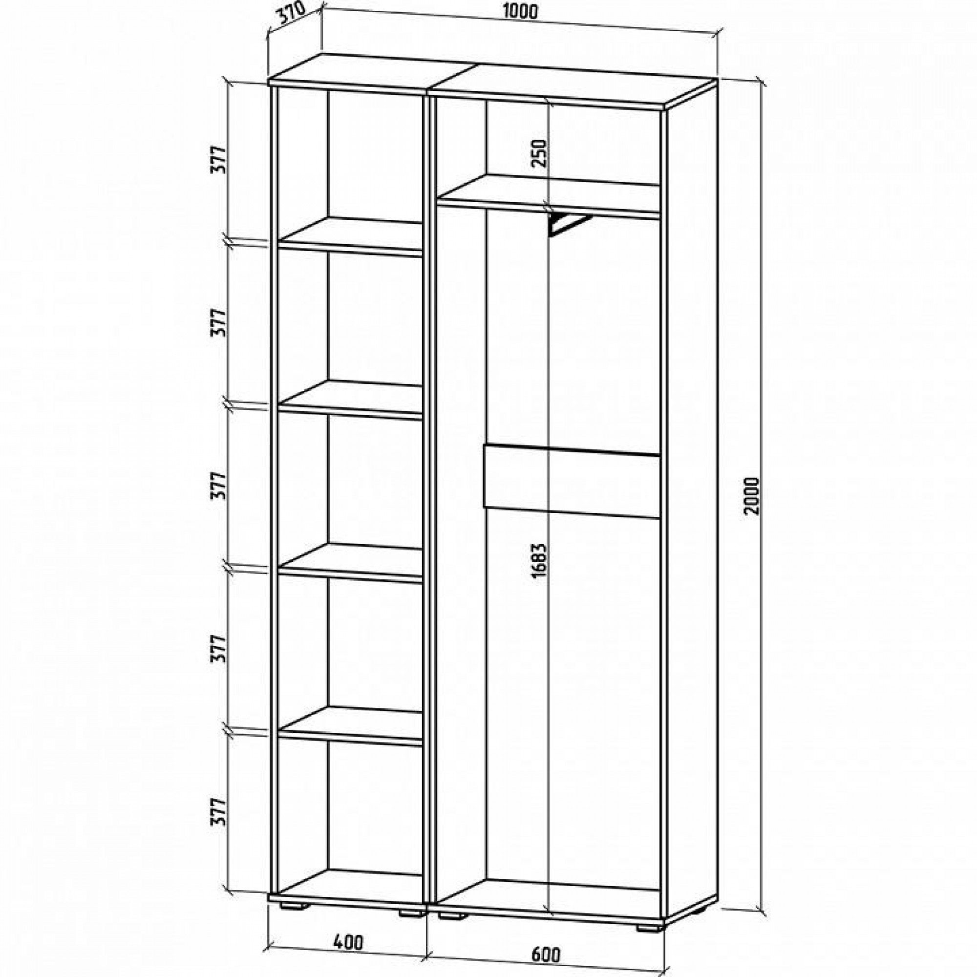 Шкаф платяной Тунис-5    MAS_SHT-5-DSB