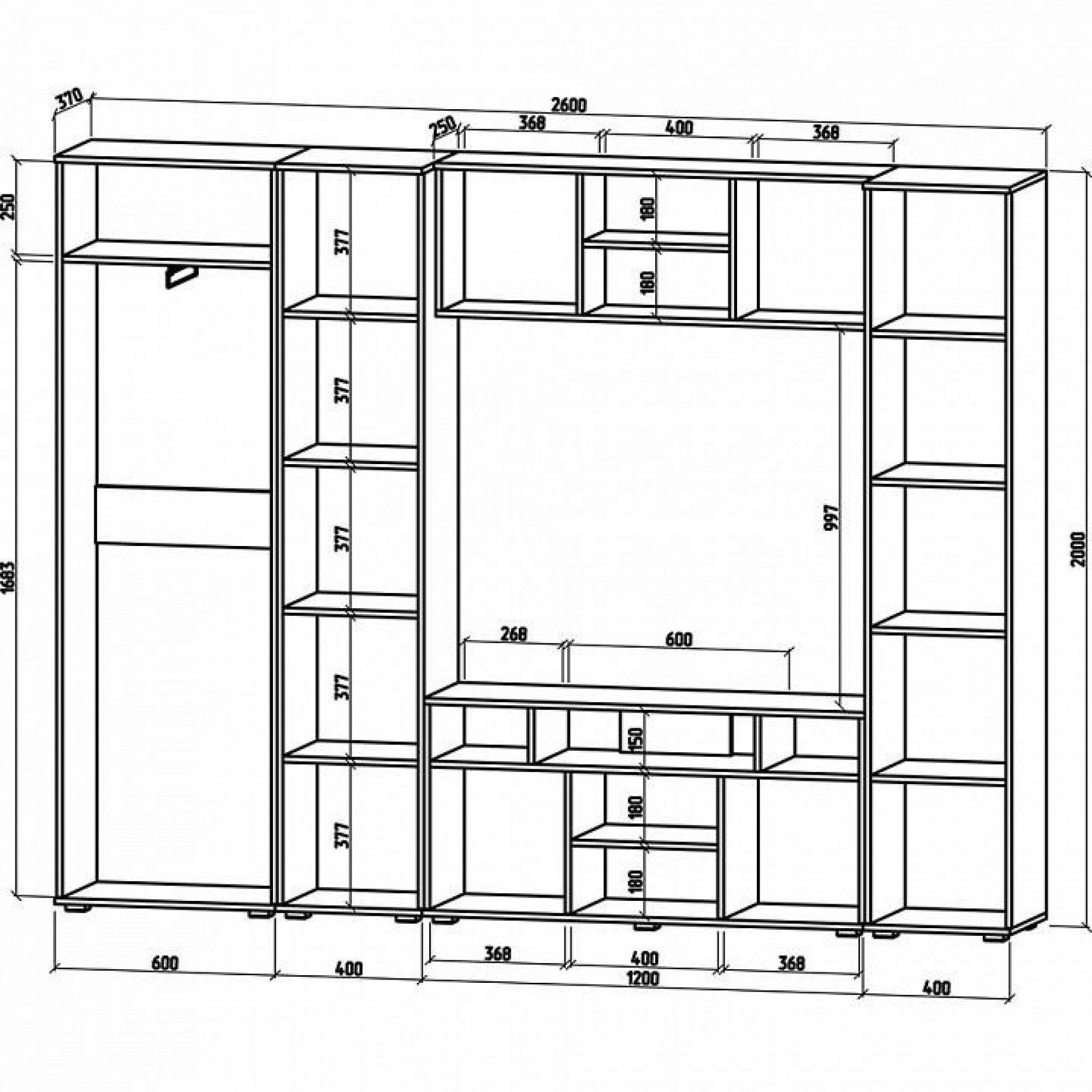 Стенка для гостиной Тунис-3    MAS_STNT-3-DSB