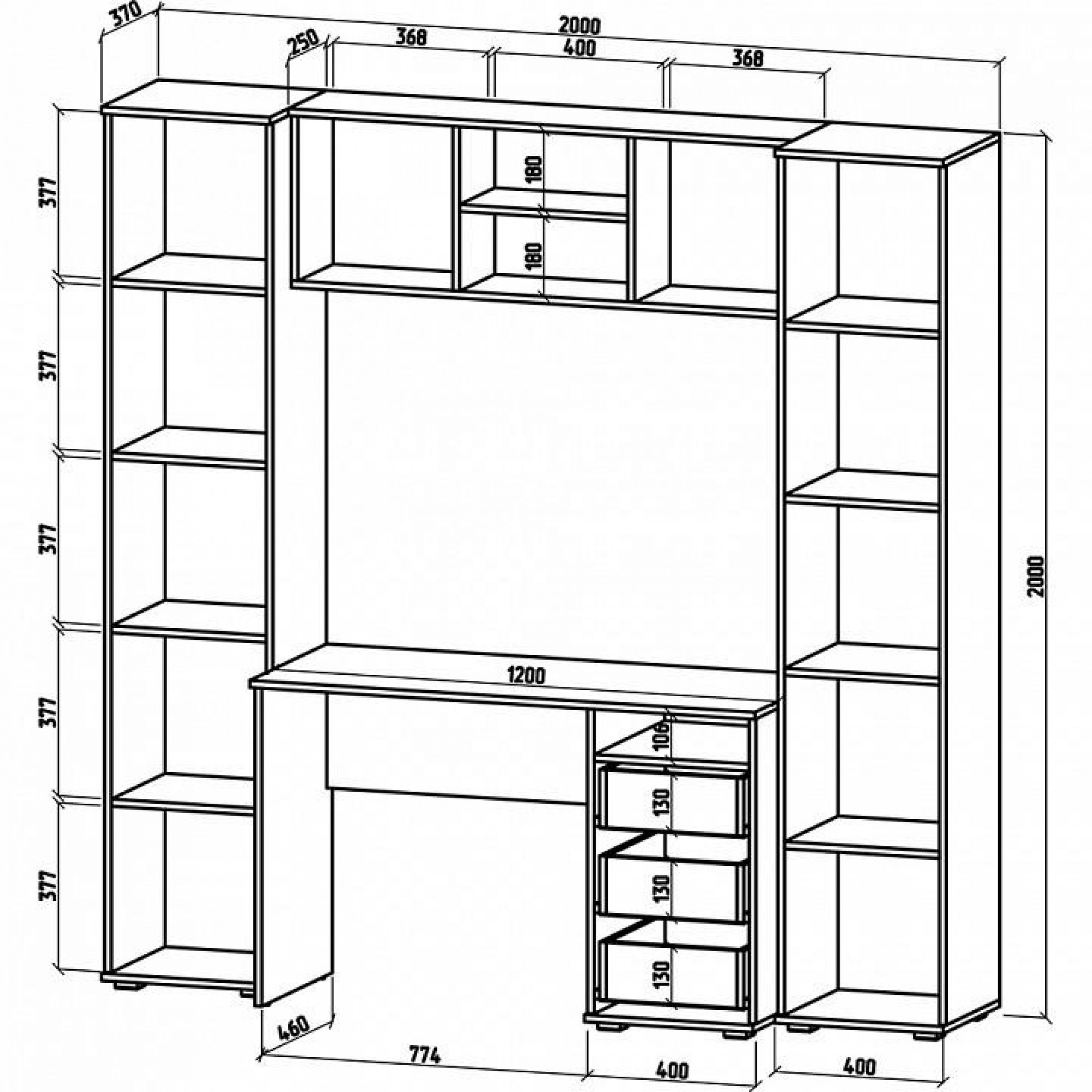 Стенка для детской Тунис-2    MAS_UGSHT-2-DAT