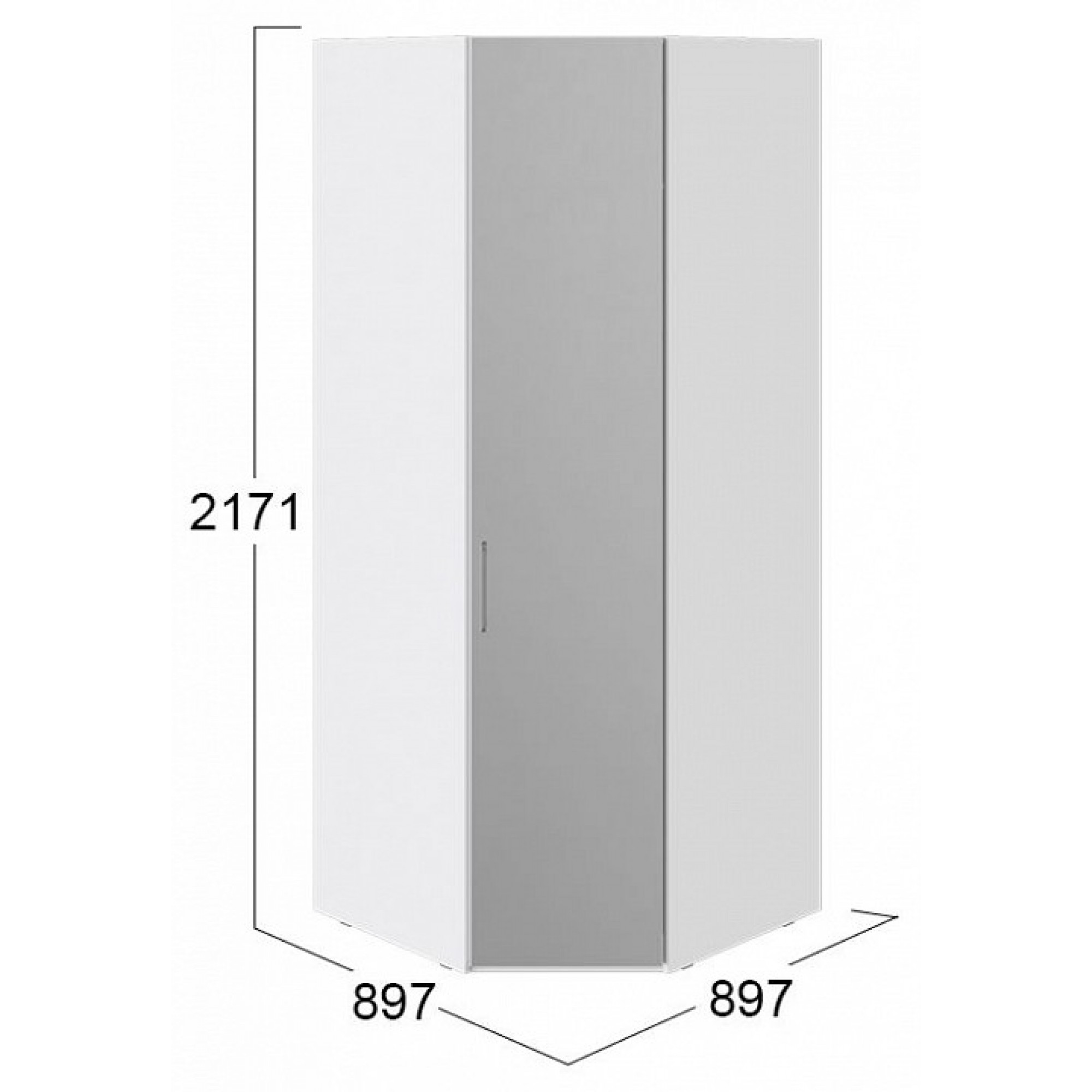 Шкаф платяной Скарлет СМ-339.07.007 R зеркальный 897x897x2171(TRI_170452)