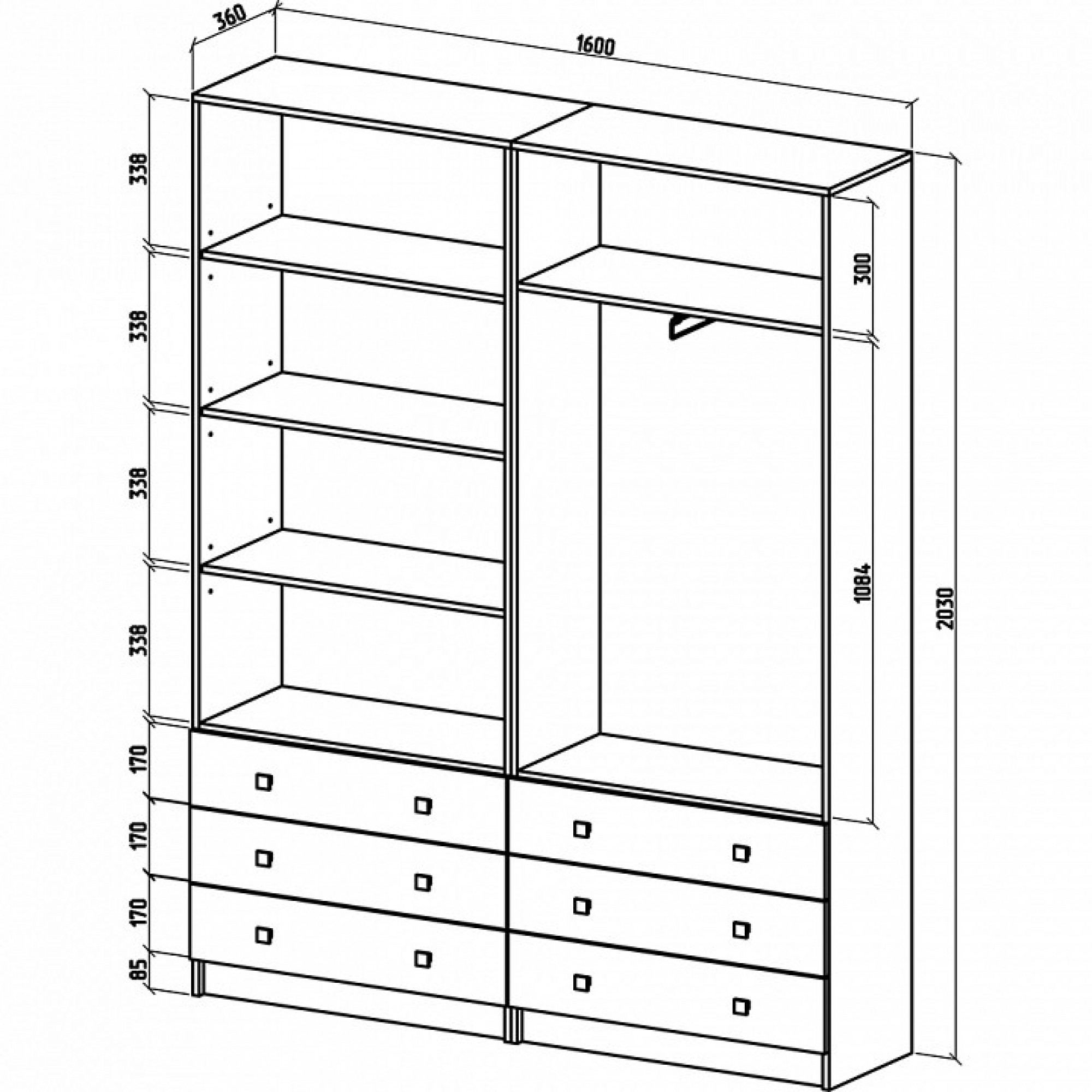 Шкаф платяной Бостон-20    MAS_SHB-20BP-DS